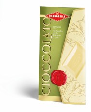 Condorelli fehér csokoládé tábla pisztáciával borítékban 100g